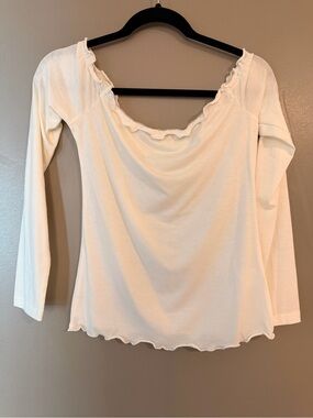 SHEIN Cream Long Sleeve Ruffle-Trim Tee